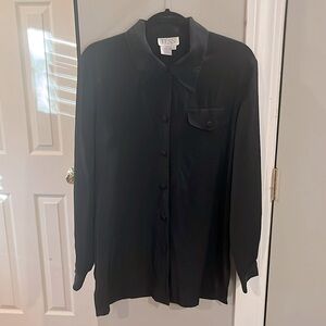 Vintage Black Plisse Button Down Blouse